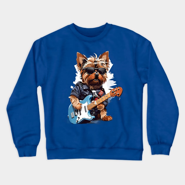 Yorkshire Terrier Playing Guitar Crewneck Sweatshirt by Graceful Designs